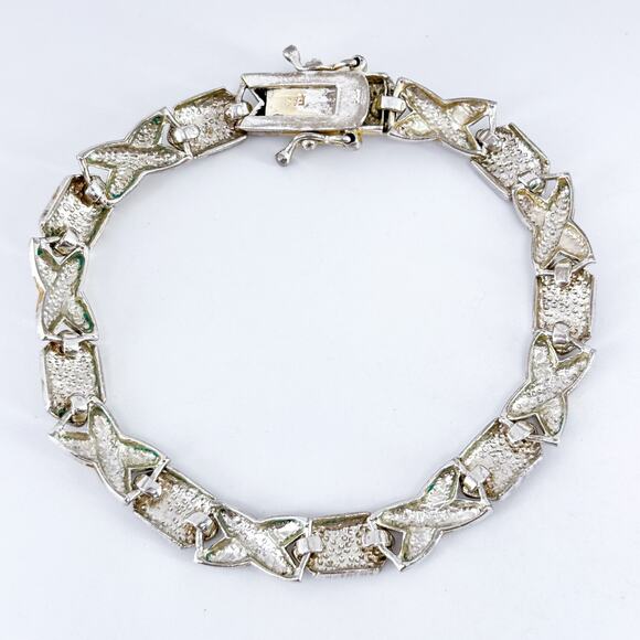 XO Link Bracelet | Brushed & Polished Design | Vintage Sterling Silver 925 | 7" - Picture 4 of 7